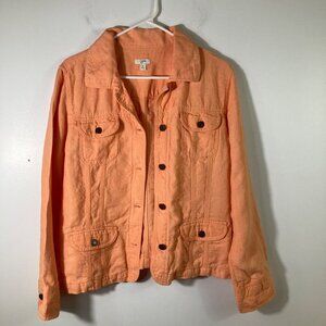 Womens J Jill Linen‎ Button Jacket Peach M Linen Pockets